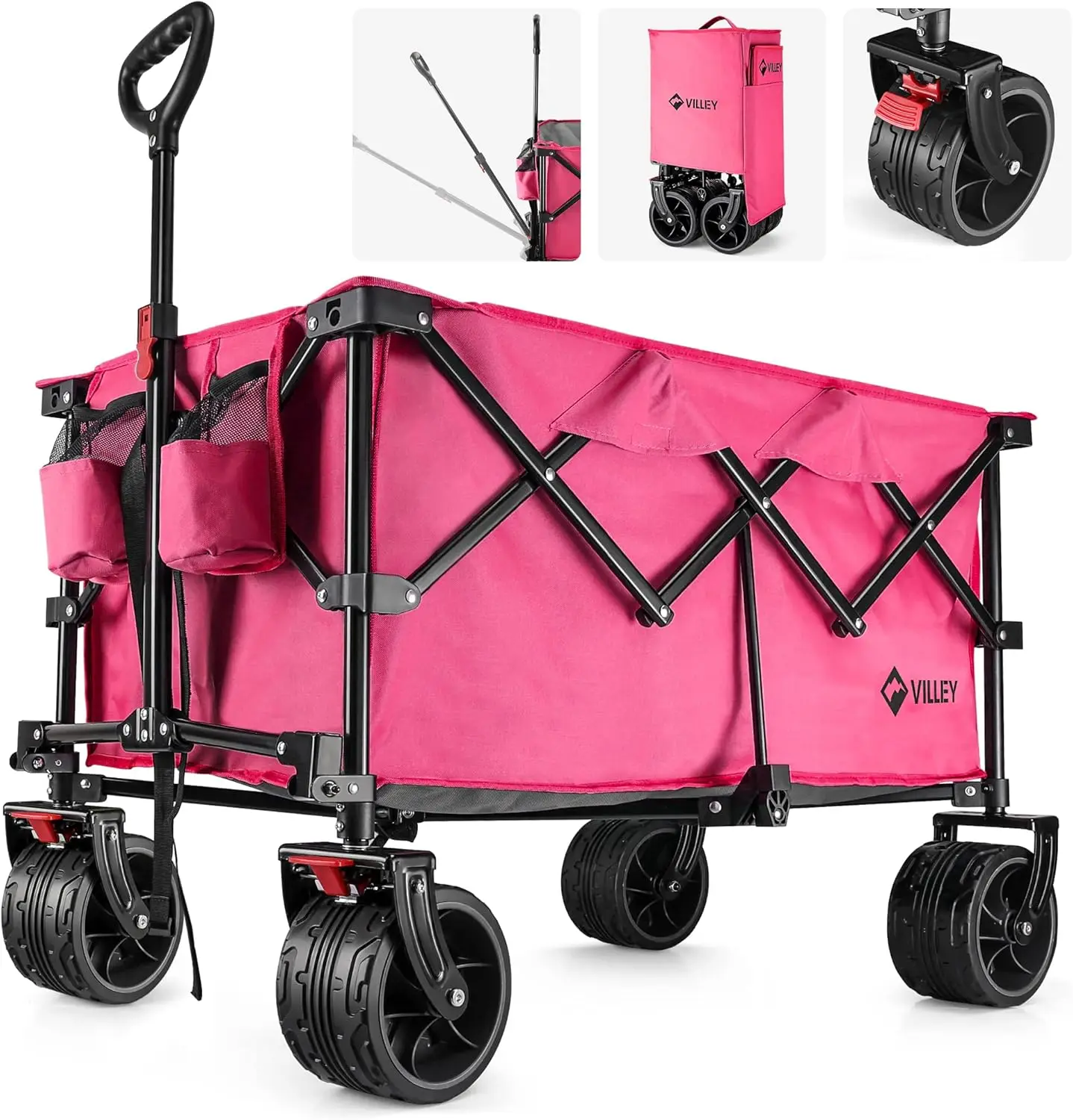 

Collapsible Folding Wagon with Big Wheels, Enlarged 225lbs Capacity, All Terrain Wagons Carts Heavy Duty Foldable, Portable