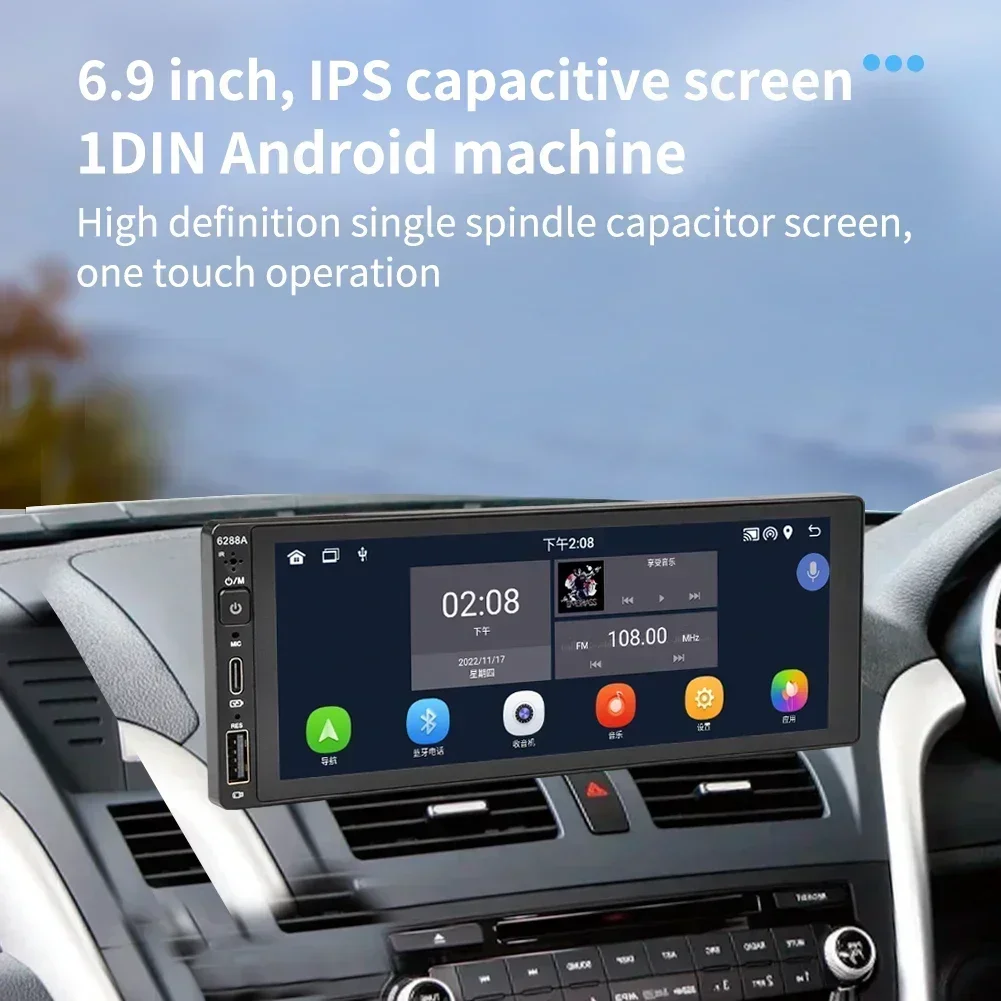 1 Din Android Car Radio Wireless CarPlay Mirror Link Bluetooth WiFi Android-Auto 6.86 Inches GPS Navigation Multimedia Player