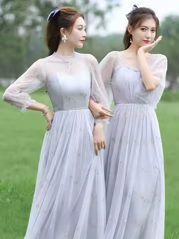 Maidsmaid Gown Slim Fit Sparkling Elegant Performance Chorus Hostess Long Evening Dress Skirt Wedding Party Outfit Polyester