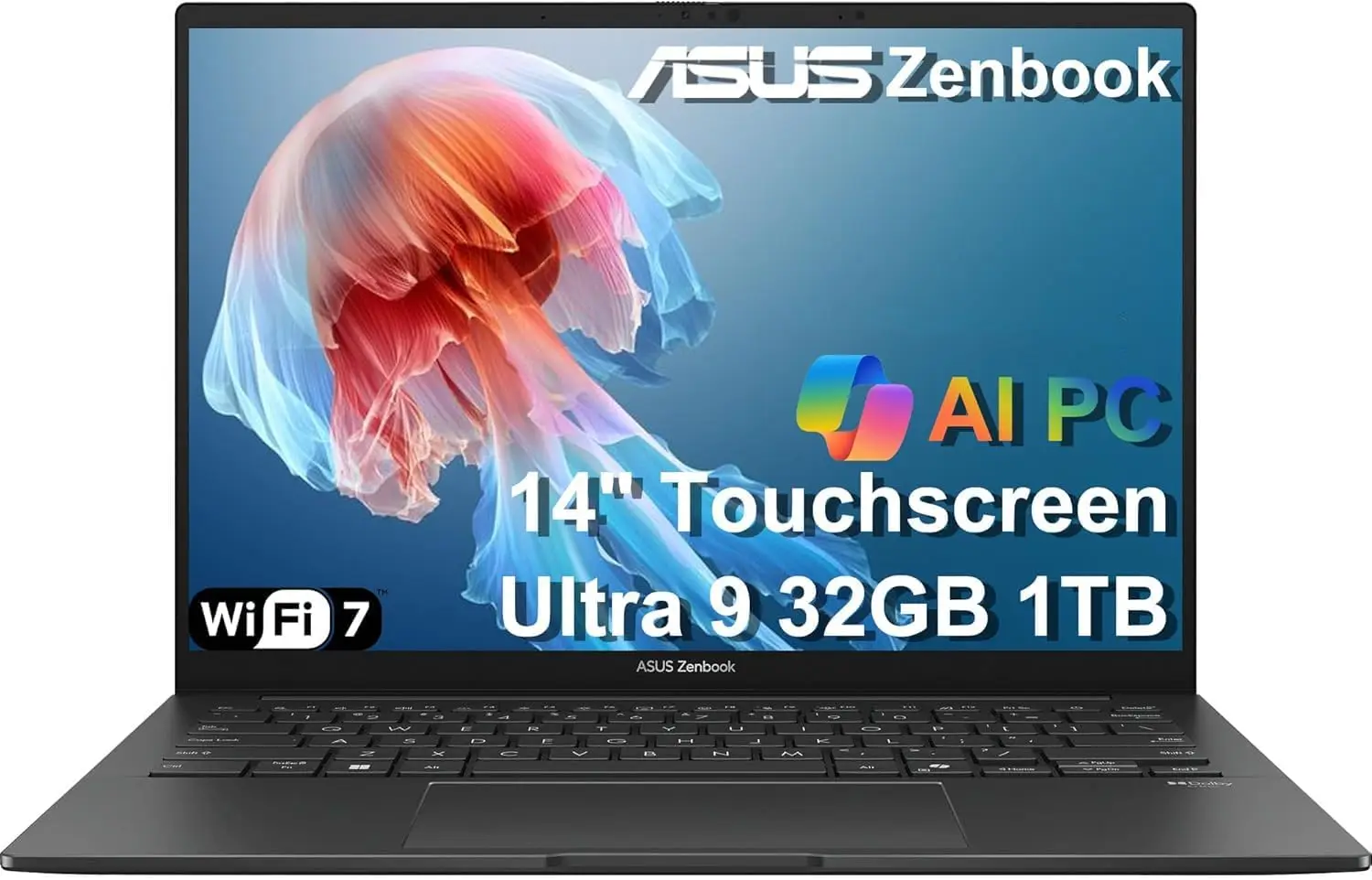 

Ноутбук ASUS Zenbook 14 AI PC с OLED-экраном и сенсорным управлением, Intel Ultra 9 285H, 32 ГБ DDR5, 18-часовая автономная работа, ИК-камера, Windows 11 Pro, UX3405