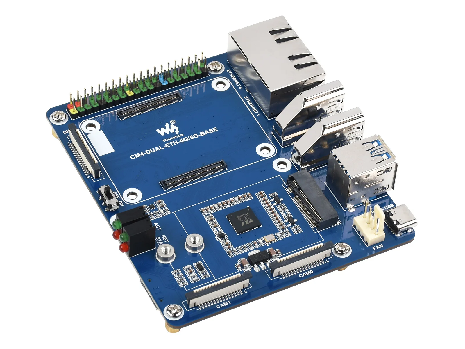 Waveshare Dual Gigabit Ethernet 5G/4G Base Board Designed for Raspberry Pi Compute Module 4