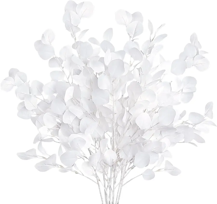 6 pezzi foglie di eucalipto steli di eucalipto artificiale foglie lunghe di dollaro d'argento rami di foglie finte eucalipto di seta finta per la primavera