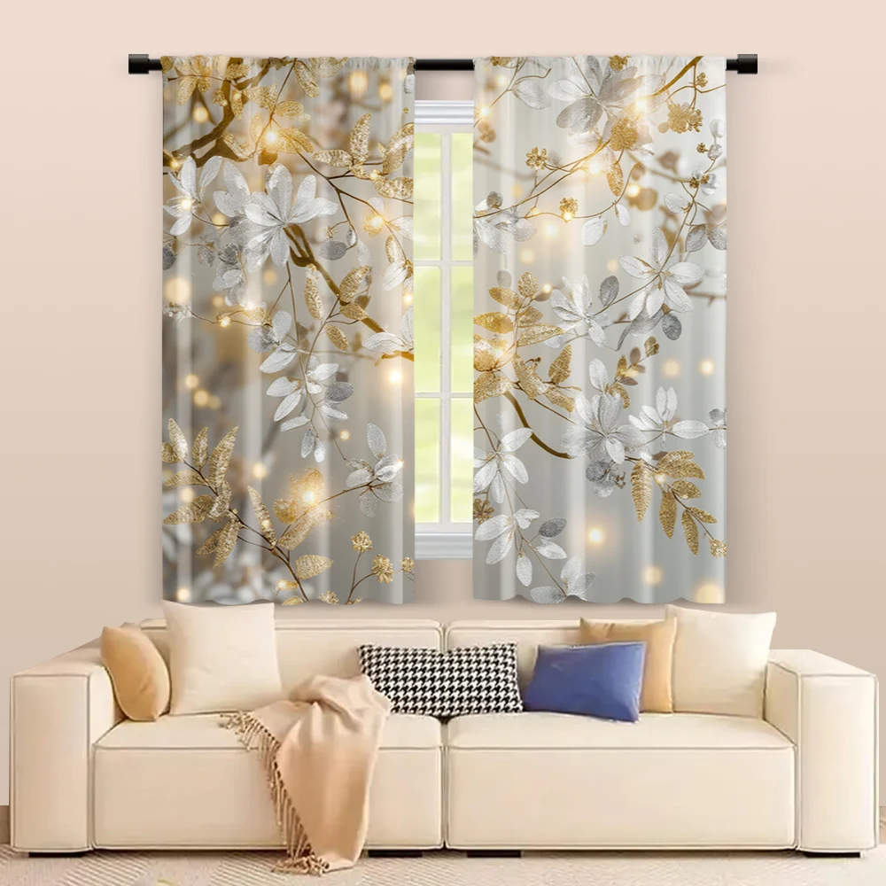 2 pcs, filtering curtains (excluding rods, non-movable, without batteries) Golden Leaf for use in bedrooms and living rooms