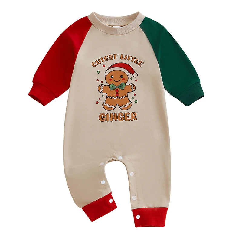 Baby Girls Boys Sweatshirts Rompers Christmas Clothes Letter Gingerbread Man Print Long Sleeve Fall Bodysuits Jumpsuits