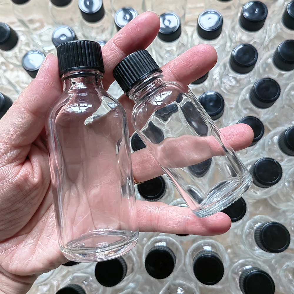 2oz Small Clear Glass Bottles with Lids for Liquids, Tiny Short Jars with Caps Mini Glass Juice Bottles for Potion, Ginger Shots