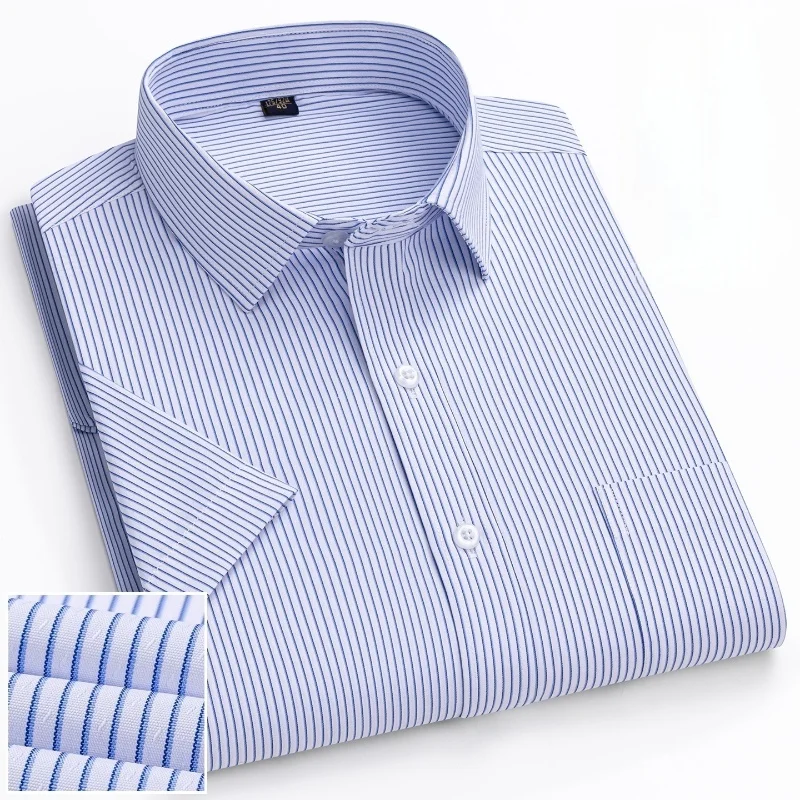 

New Men Formal Shirt Long Sleeve Office Solid Color Striped Fashion Business Pocket White Social Shirt Men's Clothing S-5XL 6XL