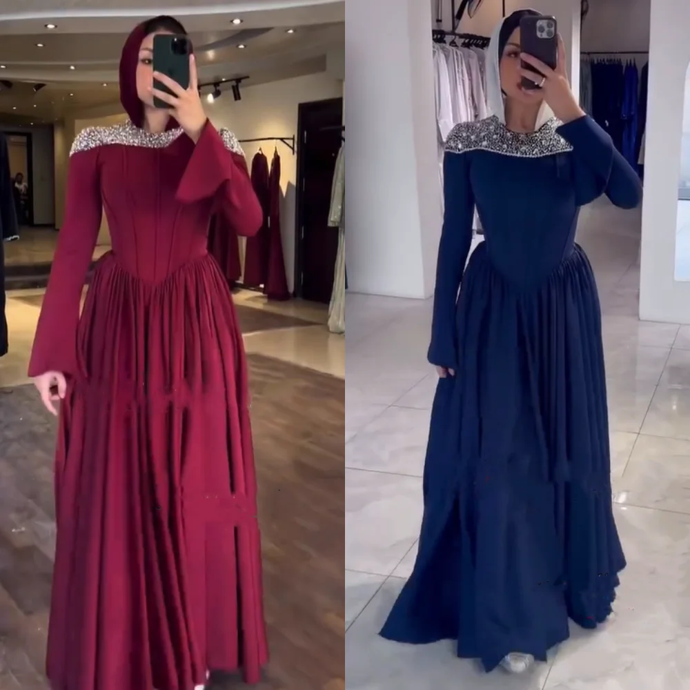 

Customized High Quality Pleat Sequined A-line O-Neck Long Dresses Bespoke Occasion Evening Sparkle Exquisite