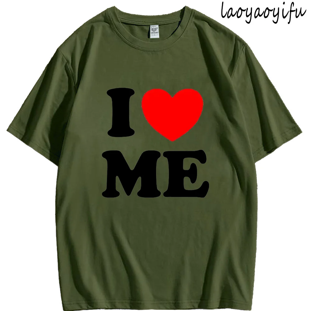 New Harajuku Streetwear Short Sleeve Funny Humor I Love Me Red Heart Myself Print Unisex Birthday Gifts Mens Clothing Cotton