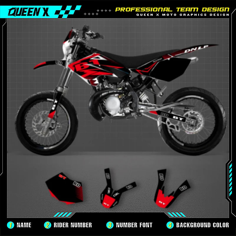 

QUEEN X MOTO Motorcycle Team Graphics Decal & Sticker Kit For BETA RR 50 2006 2007 2008 2009 2010 001
