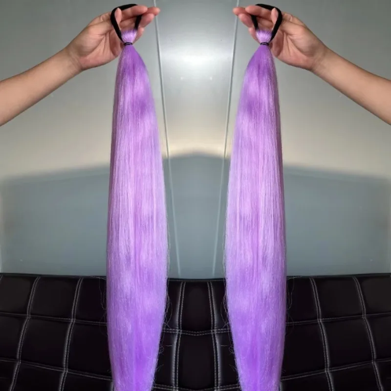 Kpop Synthetic Colorful Ponytail Extension Long Straight DIY Braided Pony Tail Hairpiece with Rubber Band Women Hair Accessories