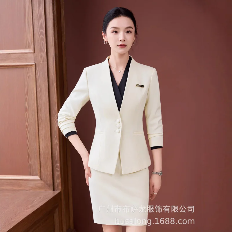 ชุดสูทกระโปรงผู้หญิงระดับไฮเอนด์สำหรับฤดูใบไม้ร่วงและฤดูหนาวปี 2025 ดีไซน์หรูหราสำหรับใส่ทำงาน สไตล์สลิมฟิต เหมาะสำหรับผู้บริหาร