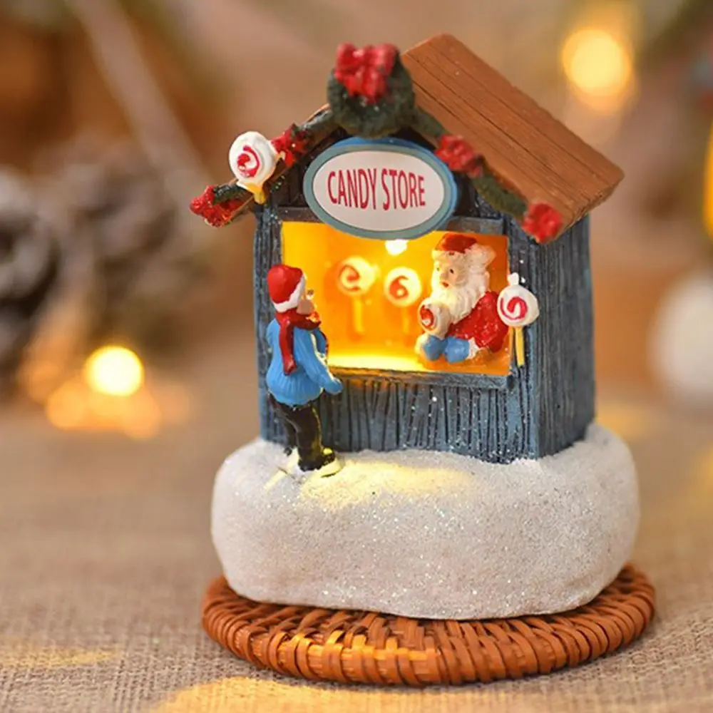 Night Lights Christmas Small House Lamp Santa Thermo gulee House Miniatures Gift Store Resin Christmas Microlandscape Ornament