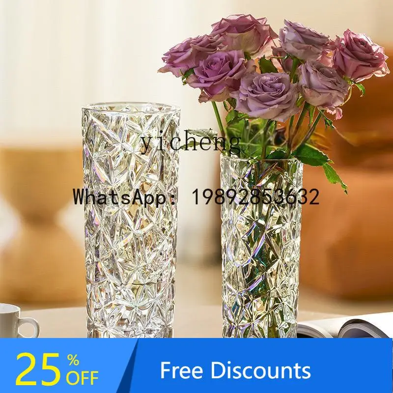 

Light Luxury Transparent Glass Vase Living Room Decoration Flower Arrangement Hydroponic Desktop Ornament Lucky Bamboo
