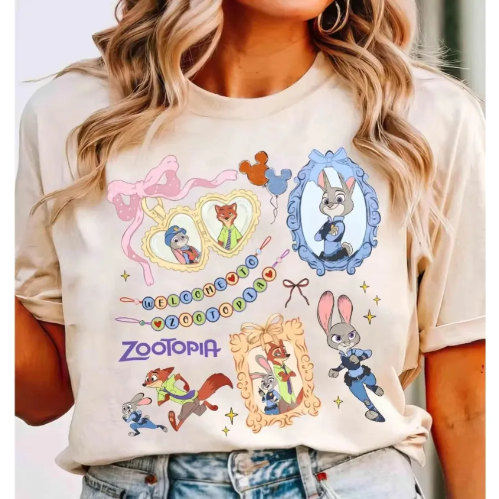 Camiseta Vintage con personajes de Zootopia de Disney, camiseta personalizada de Nick Wide Judy Hoops, camiseta Flash The Sloth, Camiseta cómoda de algodón para mujer