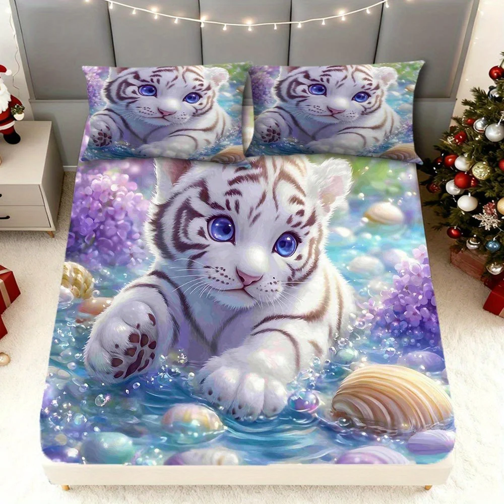 Pastel Dream Sheet Set, Breathable and Comfortable Mattress Protector, Breathable Polyester Material (includes 1 fitted sheet + 2 pillowcases), Mattress Protector, Fitted Sheet Style, Protective Cover, Mattress Protector, Fitted Sheet Style Bedding, Christmas Theme Bedding