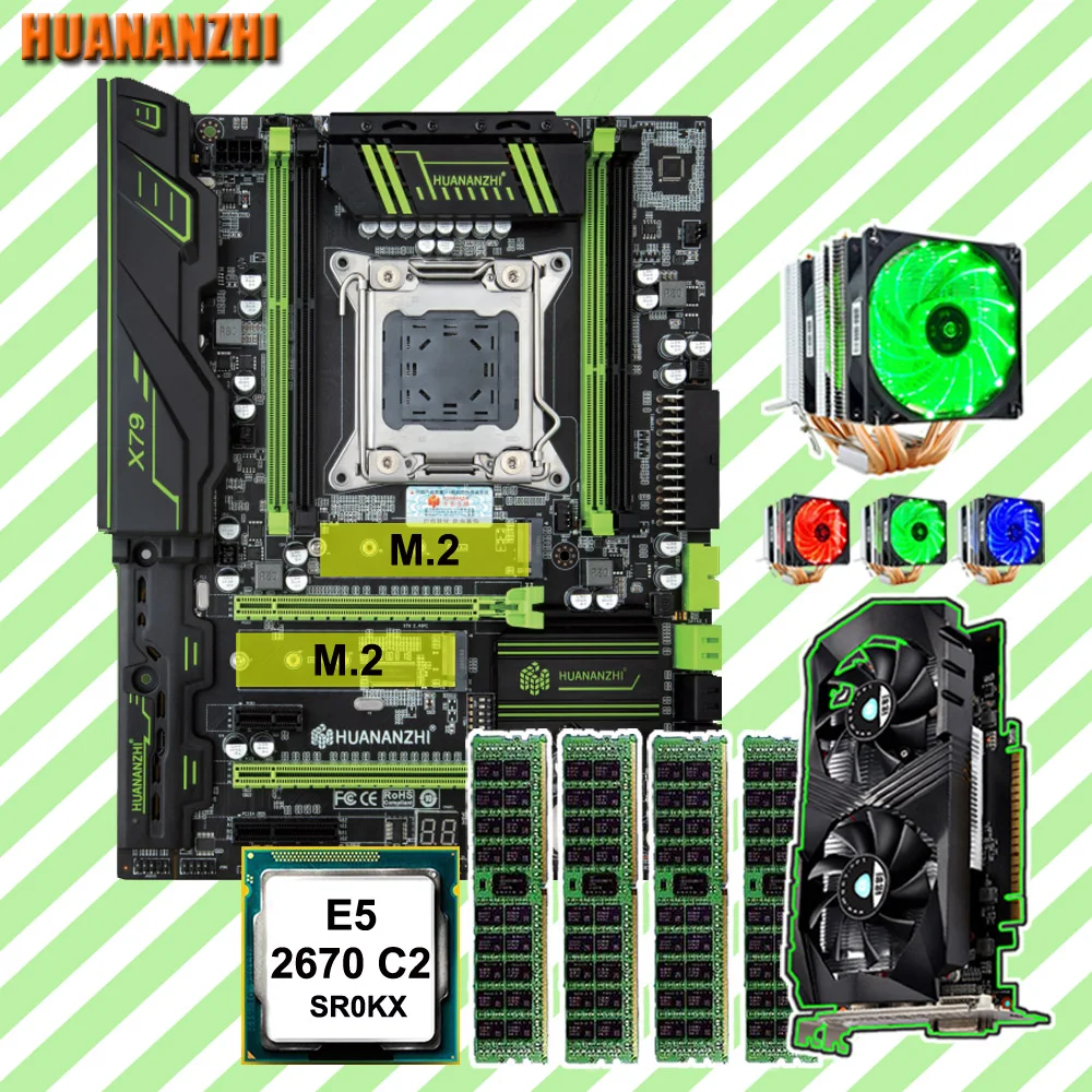 

Супер материнская плата HUANANZHI X79 2 * M.2 SSD слот ЦП Xeon E5 2670 6 Трубок кулер ЦП 32 Гб ОЗУ 4*8 ГБ RECC видеокарта GTX1050Ti 4G