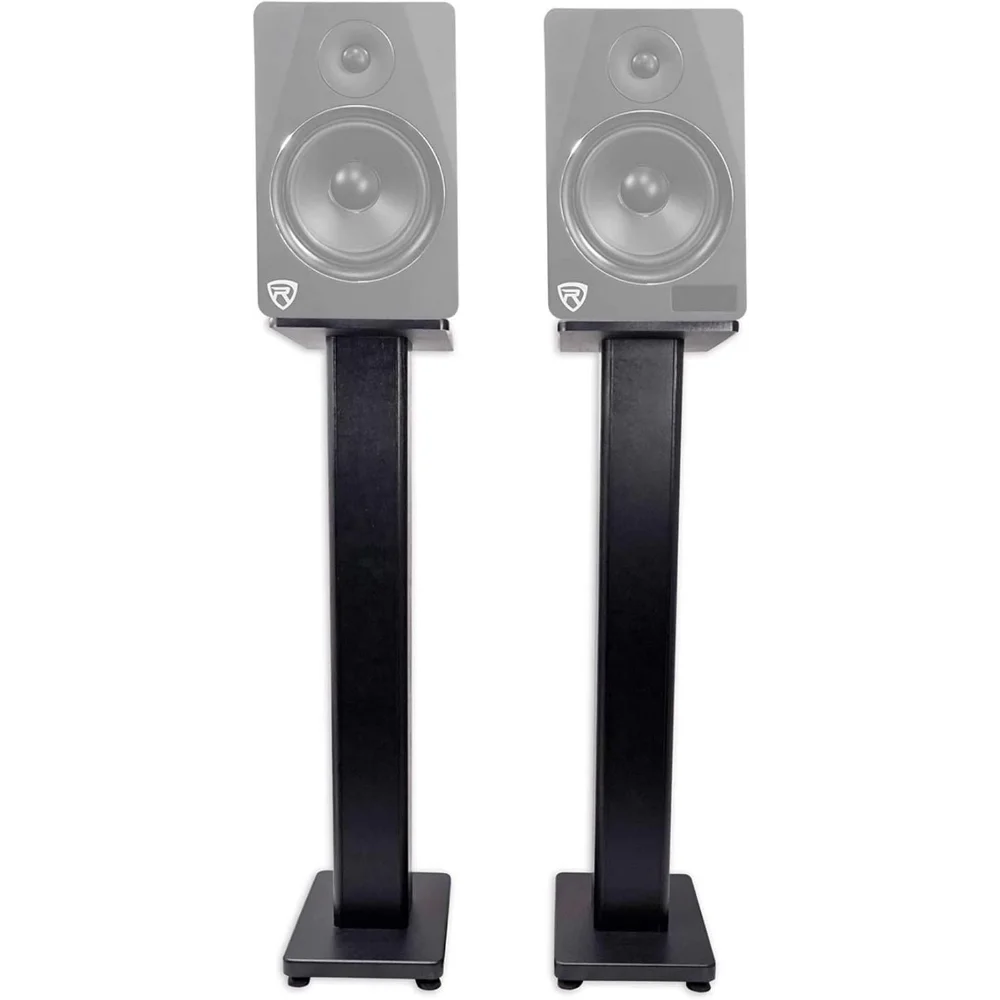 

RHT28 28-Inch Bookshelf Speaker Stands, 60 lbs Capacity, Premium Wood, Black, Isolation Pads, Brass Spikes