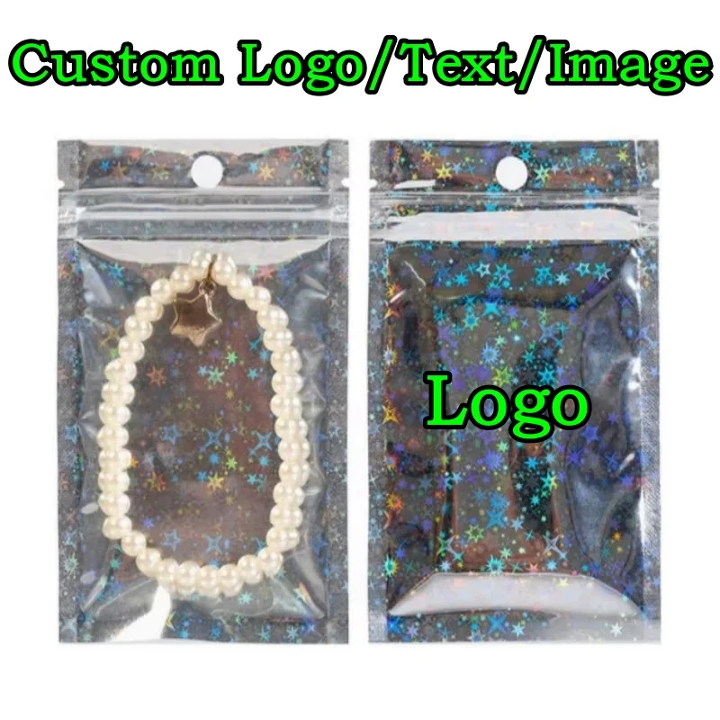 

200 шт. прозрачных пакетов-зиплоков с лазерным эффектом звезды, подвесных, для самостоятельного нанесения логотипа, для упаковки сахара, фурнитуры, конфет, ювелирных изделий, браслетов, нижнего белья, игрушек, подарков