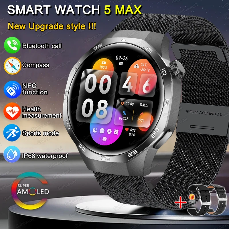 2025 New For Huawei Xiaomi GT5Pro Smart Watch Men NFC GPS Tracker Sapphire AMOLED Screen Heart Rate Bluetooth Call SmartWatch