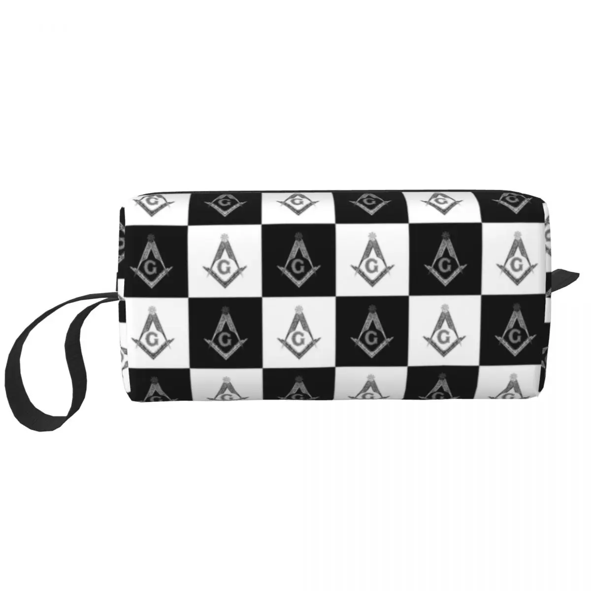 Freemason Checkered Black And White Pattern Travel Toiletry Bag Women Masonic Mason Cosmetic Makeup Bag Beauty Storage Dopp Kit