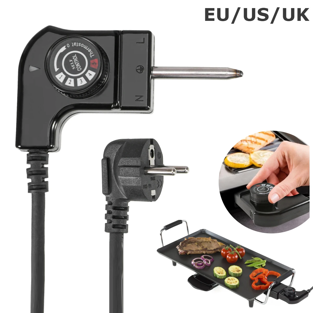 Cable de alimentación eléctrico para bandeja para hornear carne, cable de alimentación de temperatura ajustable estándar europeo, enchufe eléctrico para bandeja para hornear
