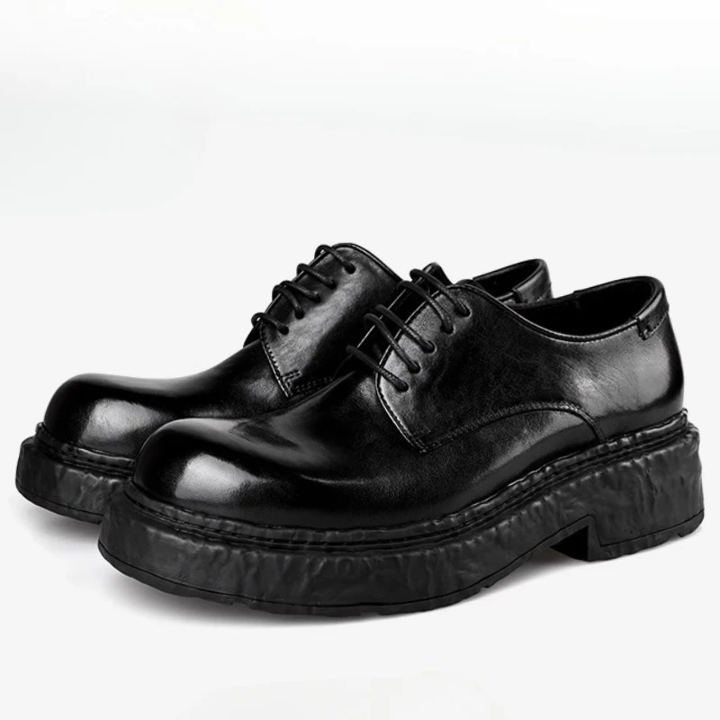 

Итальянские деловые туфли дерби из воловьей кожи для мужчин, модельные туфли из натуральной кожи, свадебные туфли для жениха с толстой подошвой, увеличивающие рост