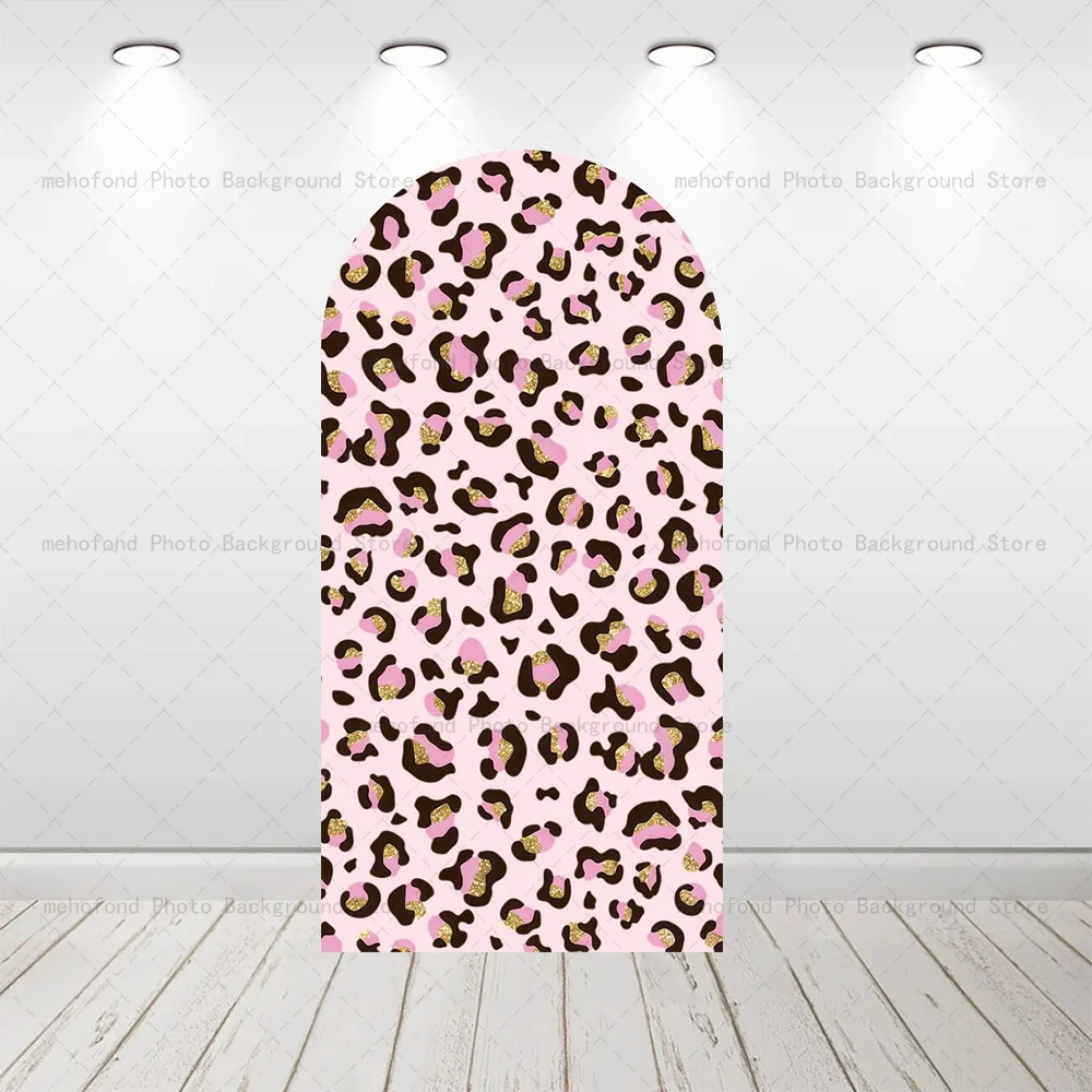 ฉากหลังลายเสือดาวสีชมพูธีมวันเกิดเด็ก สำหรับตกแต่งงานปาร์ตี้เด็ก ถ่ายภาพในสตูดิโอ