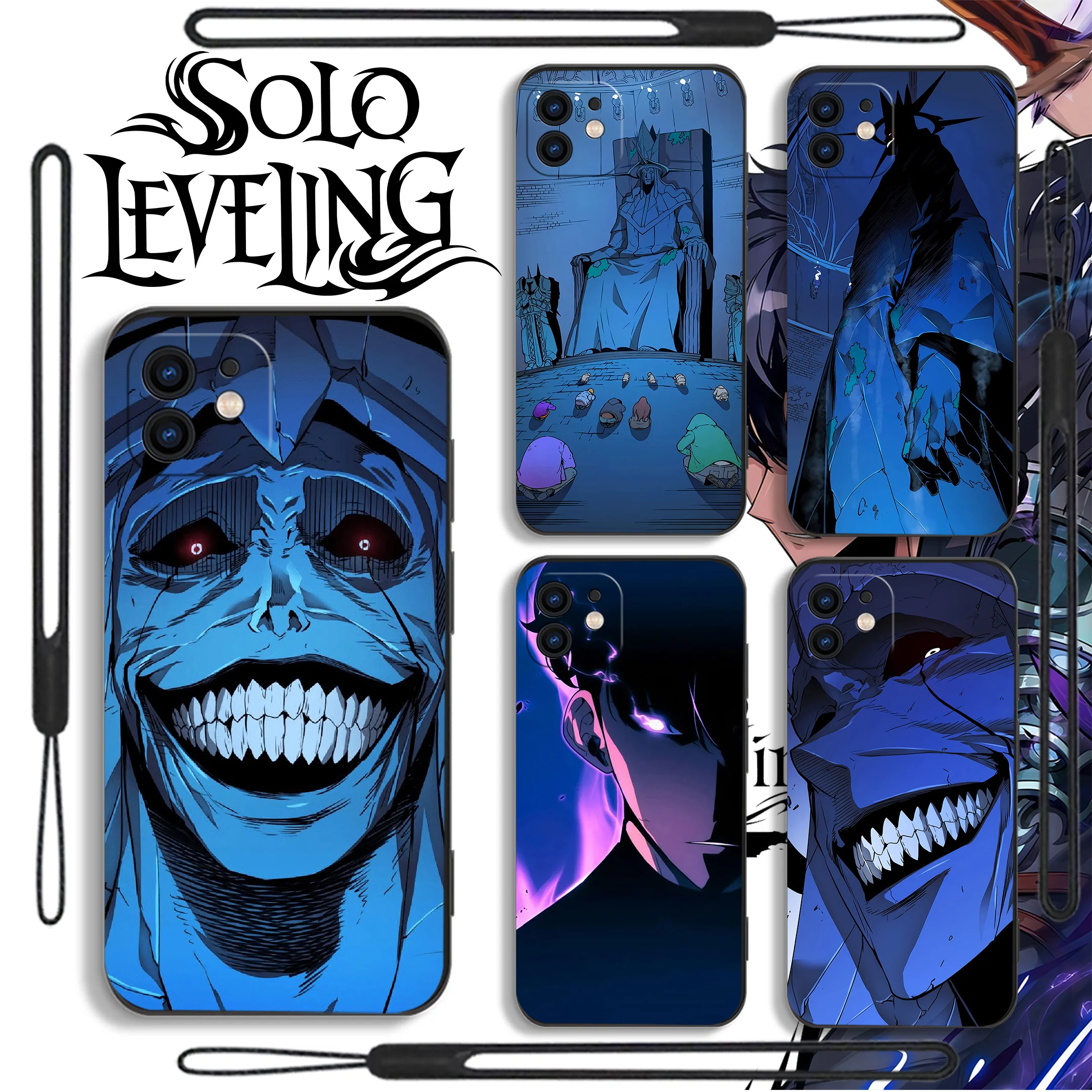 Solowe etui na telefon Shadow King dla iPhone 15 14 13 12 11 Pro Max Mini X XR XSMAX 8 7 6S Plus miękkie etui z paskiem na rękę