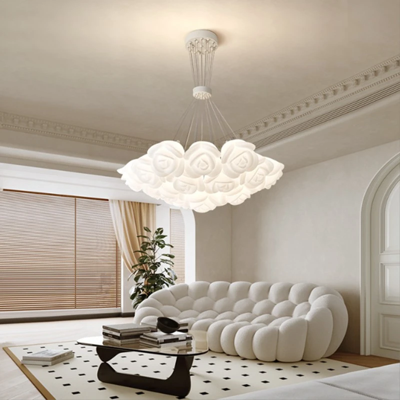 Cream Wind Ceiling Lamp In Living Room Garden Rose Bedroom Dining Room Chandelier Modern Intelligent Indoor Decoration Lamps