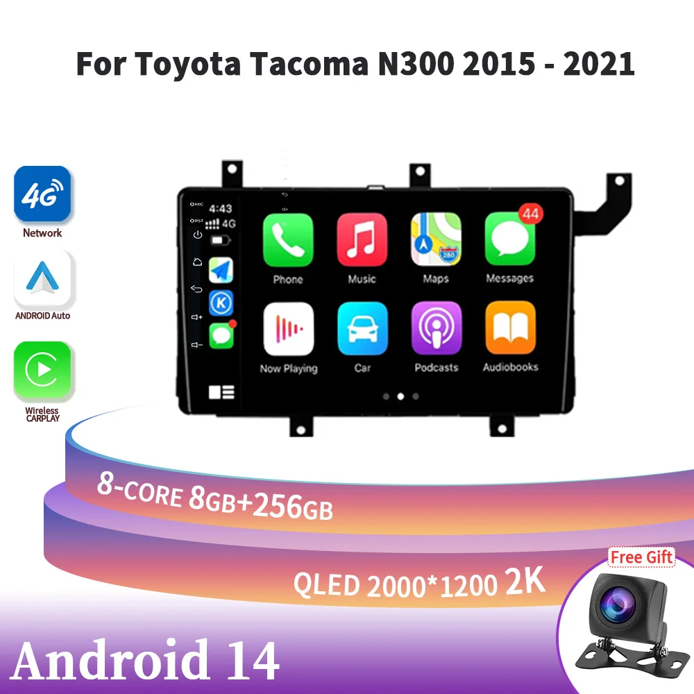 Auto Radio Multimedia Navigation 4G GPS Android 14 For Toyota Tacoma N300 2015-2021 Car Wireless Carplay Stereo Screen Head Unit