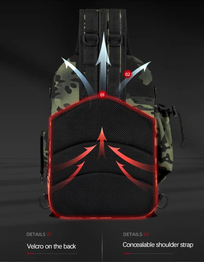 Angelrucksack Aufbewahrungstasche Herren Outdoor Schulter-Hängetasche für Angelköder und Ausrüstung mit Rutenhalter Camping Jagd – Detail 9