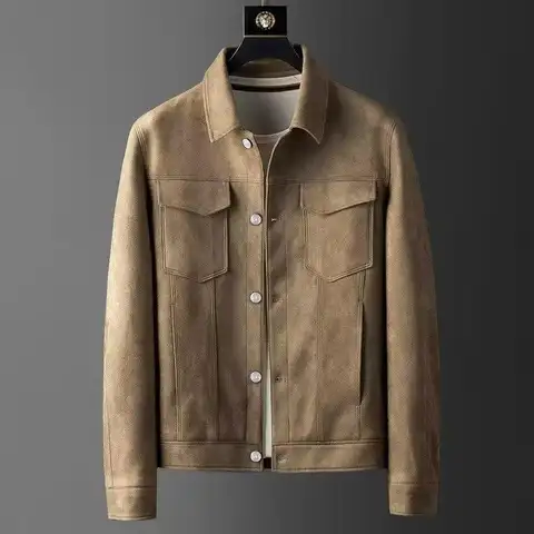 새 봄 가을 캐주얼 재킷 남성은 칼라 슬림 피트 영국 스타일 Deerskin 양털 재킷 남성 빈티지 아웃웨어 코트를 거절