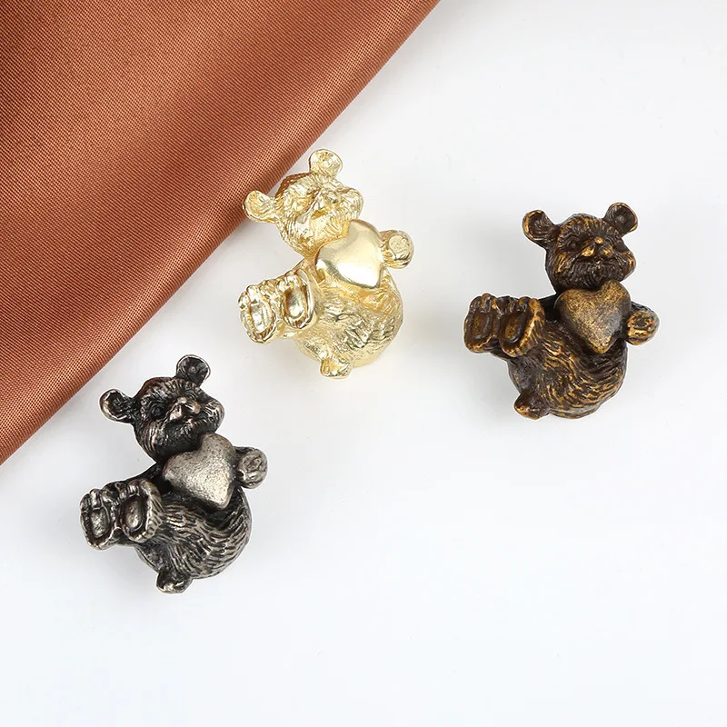 Creative Love Hugging Bear Single Hole Pull Handle Nordic Brown Copper Luxury Pull Handle for Wardrobe Door Handles