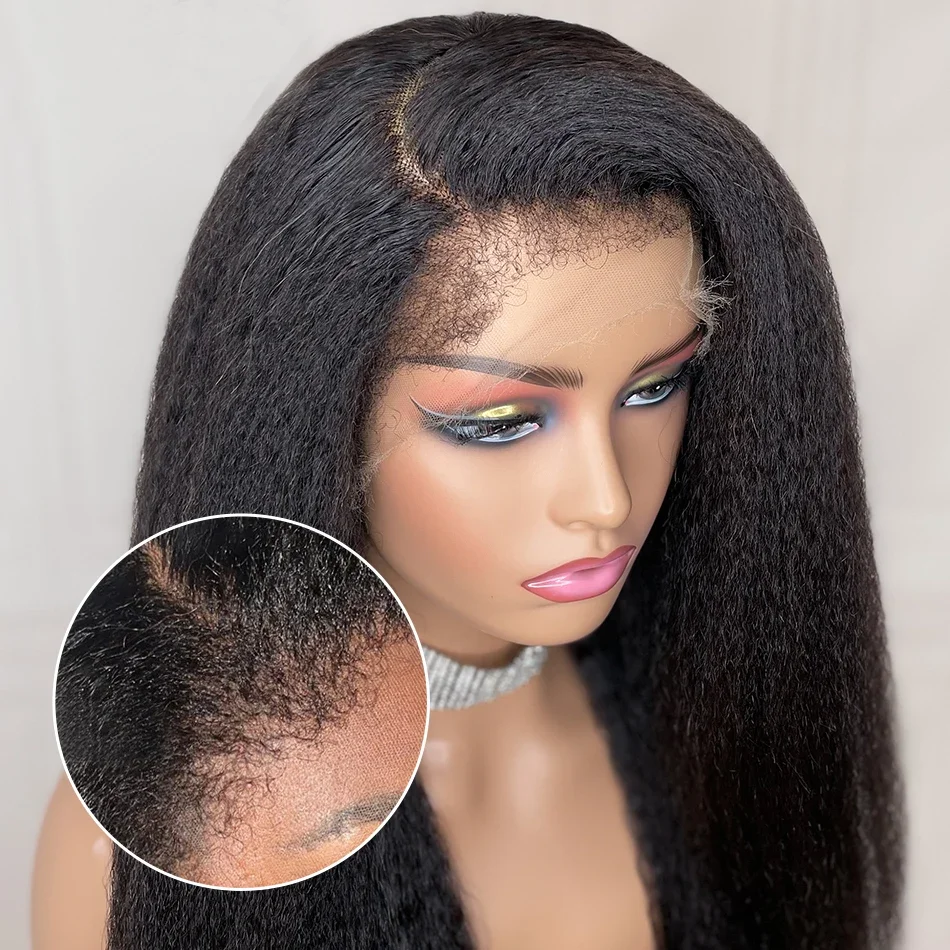 Peruca dianteira longa pré-arrancada do laço para mulheres negras, natural yaki, reta, 180 densidade, cabelo do bebê, renda frontal, perucas diárias, 26"