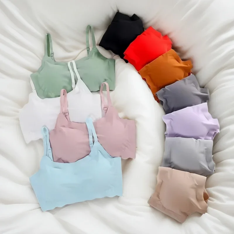 Sutiãs push up para mulheres esportes acolchoados tubo superior japonês simples sutiã sem fio feminino colete dormir menina estudante sutiã feminino
