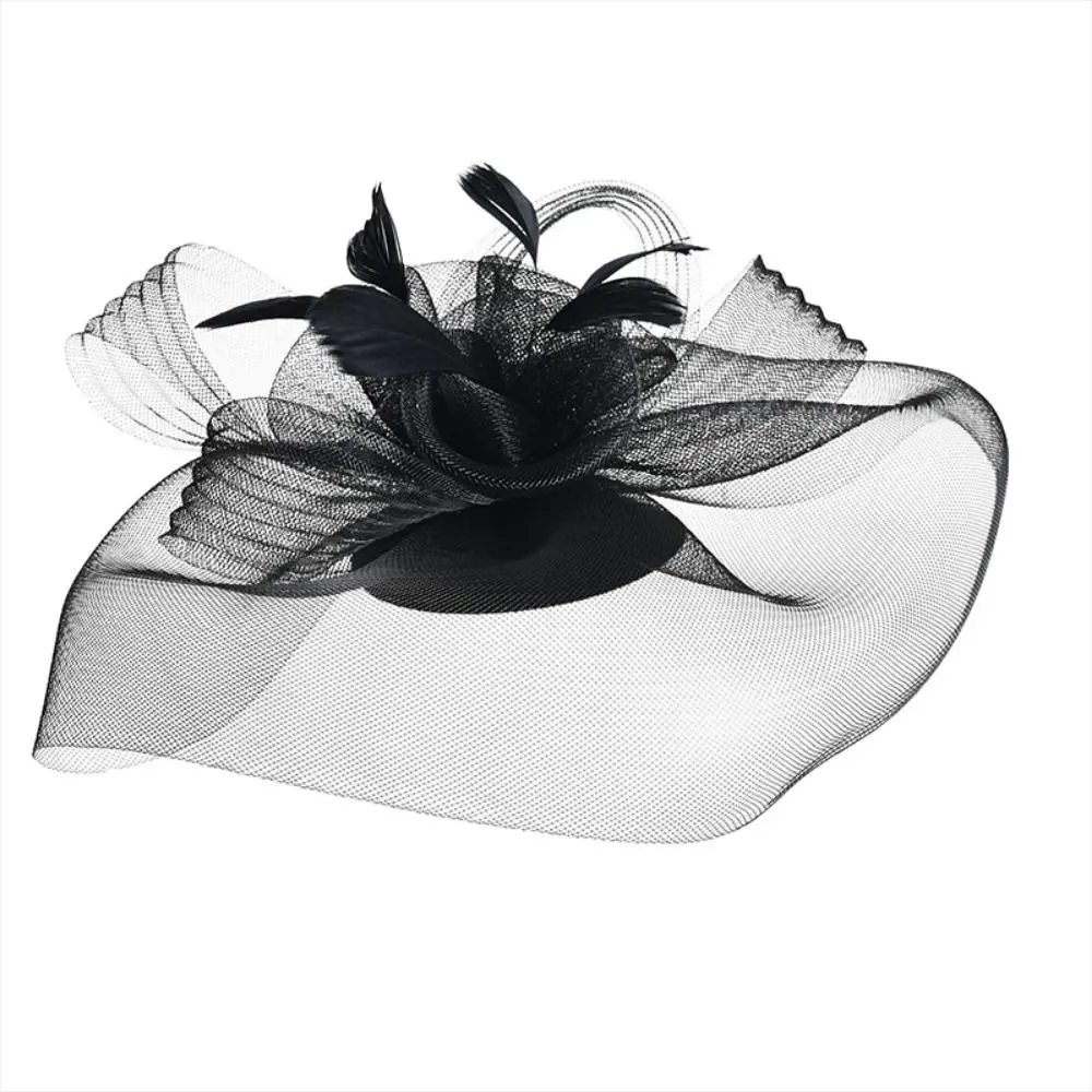 Fashion Handmade Lady Women Fascinator Bow Hair Clip Headwear Lace Feather Mini Hat Wedding Party Accessory