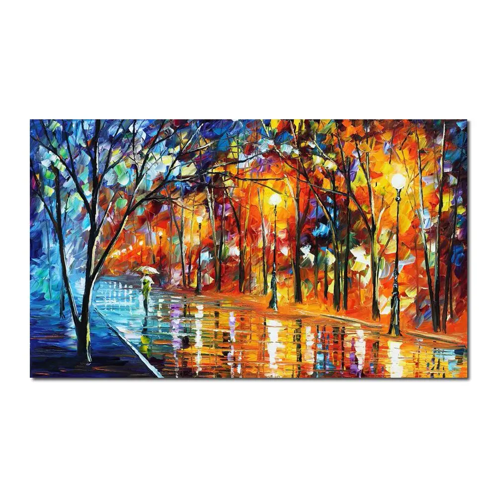 

Modern Art Cityscape Oil Painting on Canvas Long Alley Handmade Urban Landscape Artwork for Contemporary Living Room Decor