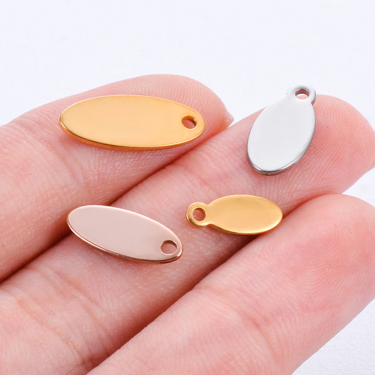 50Pcs/Lot Stainless Steel Blank Oval Tags Charm Pendants Bracelet Necklace DIY For  Jewelry Making Accessories Findingss