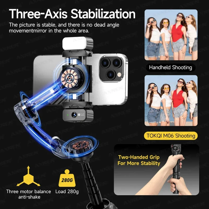 M06 AI تتبع يده مثبت أفقي مع ملء الضوء اللاسلكية Lavalier ميكروفون آيفون الهاتف قضيب تليسكوبي #2