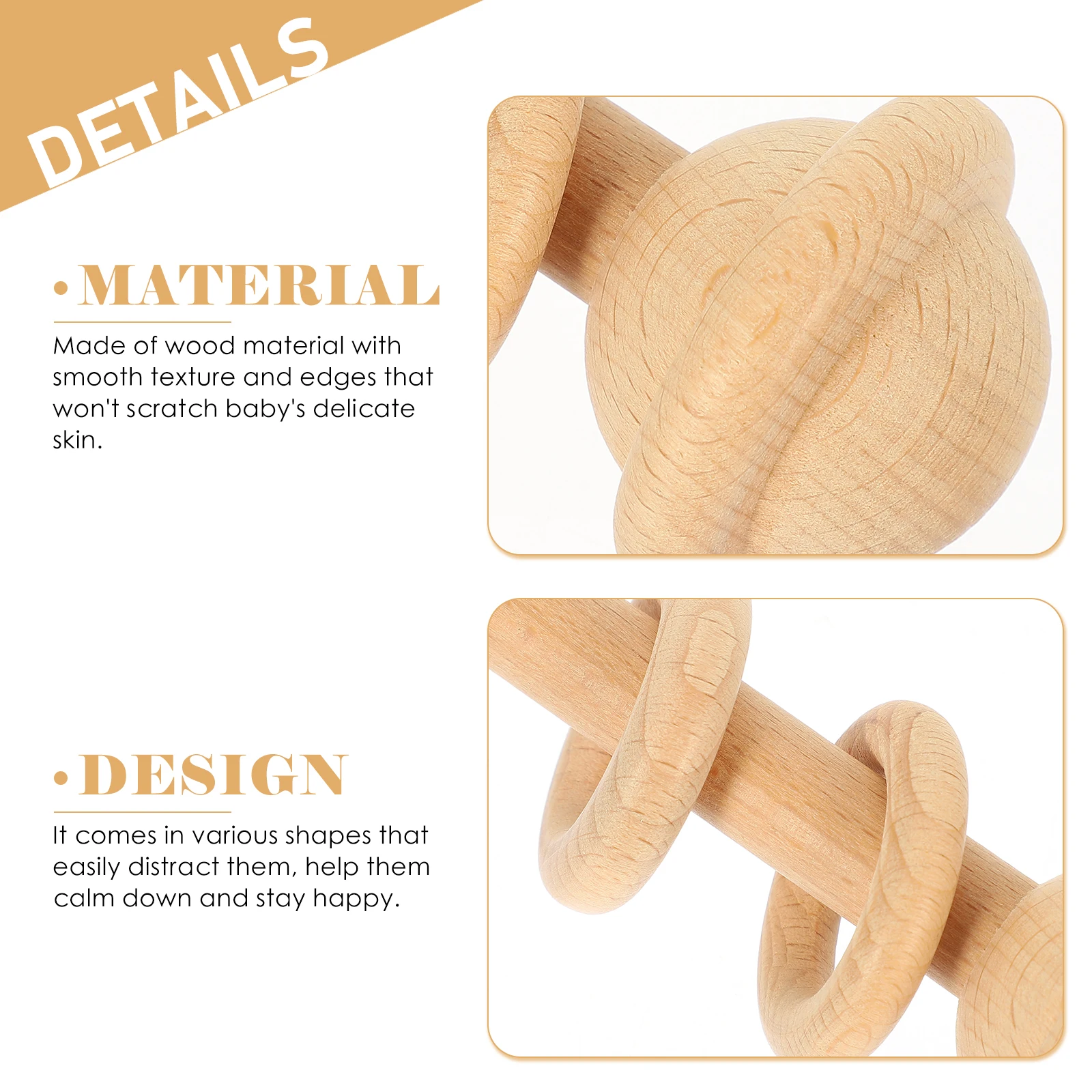 2 Stück Holzrasseln ohne Lackierung, Baby-Handrassel, interaktiv, pädagogisch, visuell, auditiv, sensorische Entwicklung, tragbar, neutral