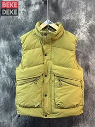 Stand Collar Solid Color Winter Mens Sleeveless Down Jacket Zipper Fashion High Street Cargo Casual Vest Warm Waistcoat Male