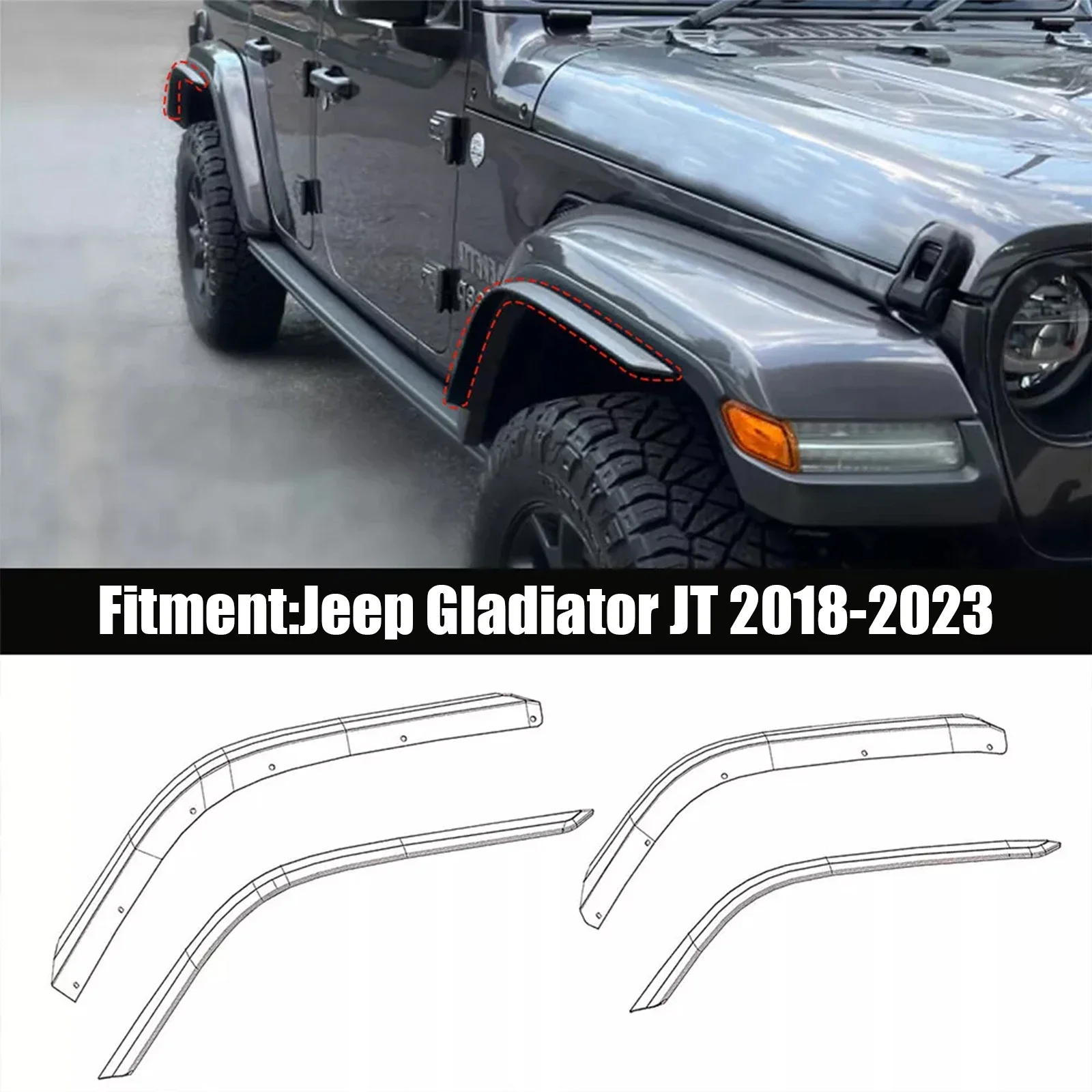4Pcs Car Front Rear Fender Flares Extensions Set For 2018-2023 Jeep Wrangler Gladiator JT Black Wheel Arch Flaps Mudguard Splash