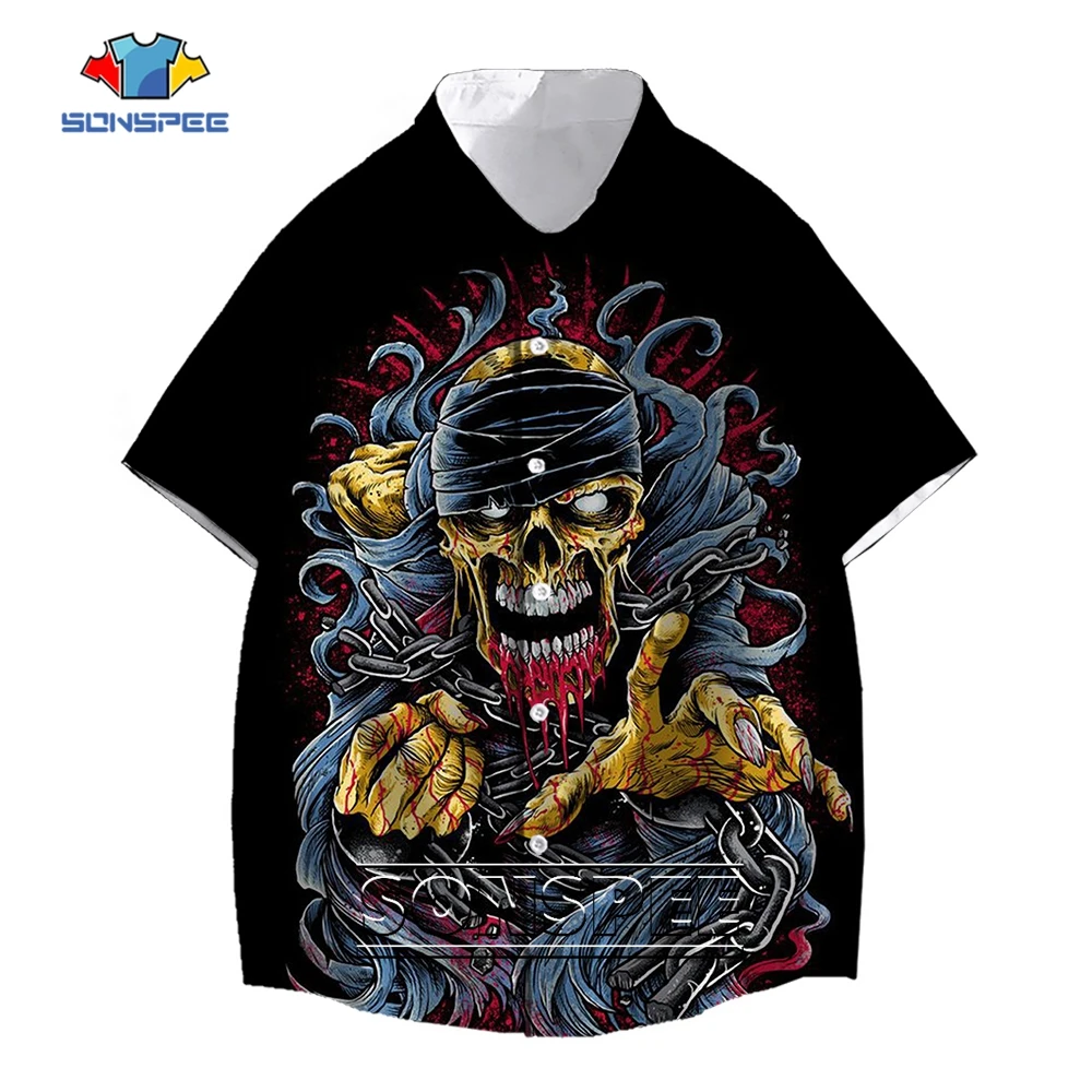 SONSPEE Horror Bloody Gory Viking Skull 3D Printing Women Men's Shirt Summer Cool Street Oversize Casual Short Sleeve Blouse