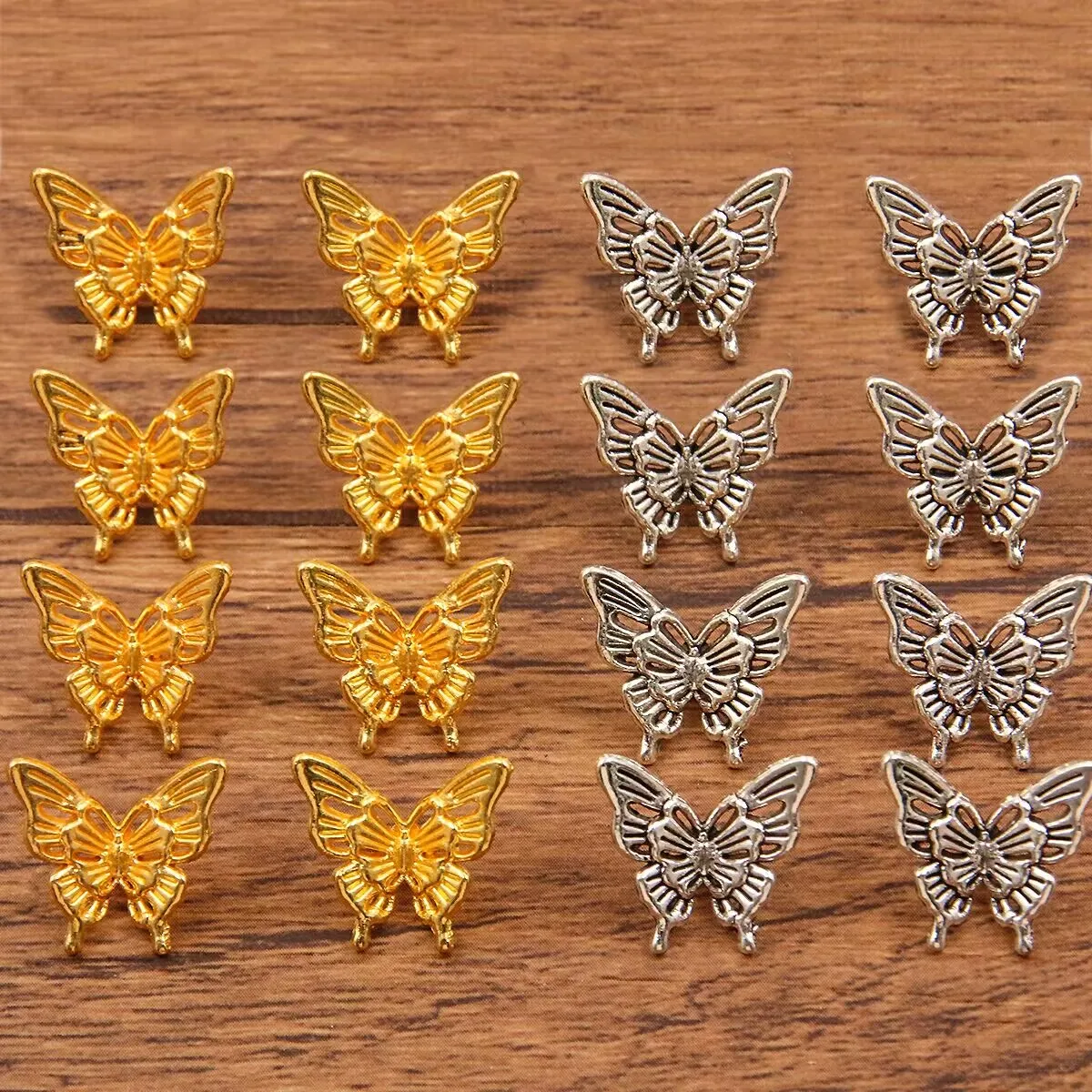 30PCS 13X14mm Metal Alloy Two Color Hollow Simulation Butterfly Charms Animal Pendants For Jewelry Making DIY Handmade Craft