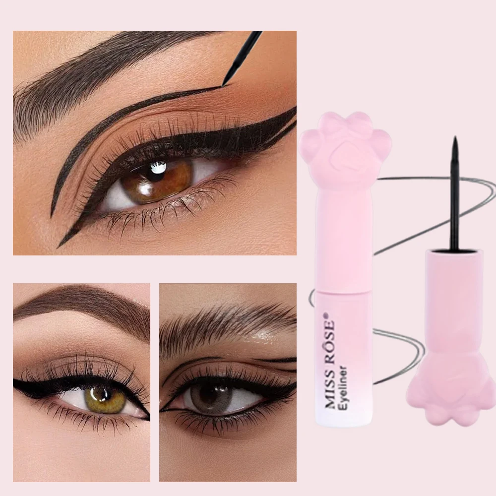 1/2 카운트 방수 만화 고양이 발 블랙 아이 라이너 액체 펜 매트 부드럽고 빠른 건조 화장품 오래 지속되는 땀 방지 아름다움