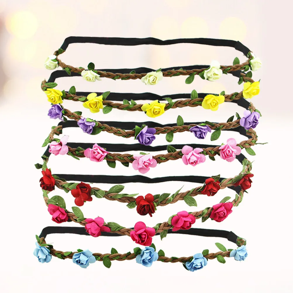 

7Pcs Rose Flower Hair Band Floral Headband Stretchy Wreath for Wedding Party Festival Photography Women Girls Stylish Ornaments