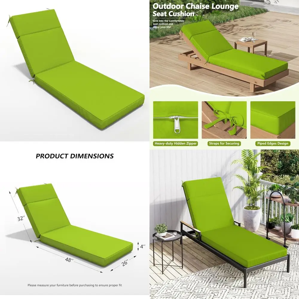 

Water-Resistant and Fade-Resistant Outdoor Chaise Lounge Cushion, 80 L x 26 W x 4 D, High-Density Foam for Comfortable Relaxatio