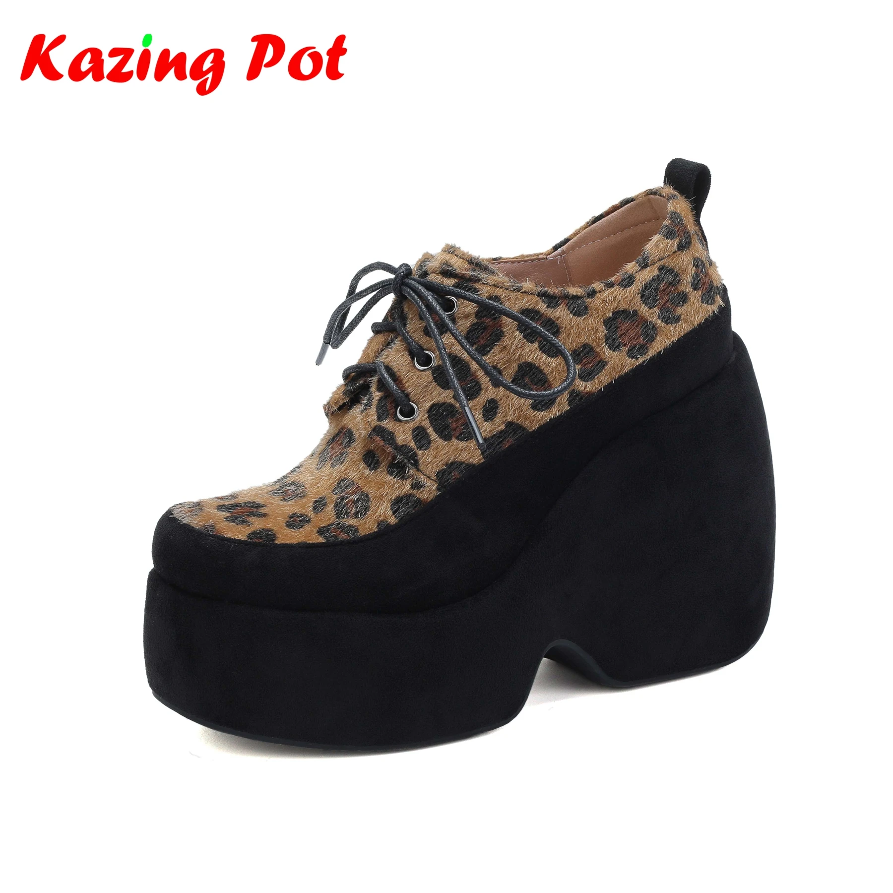 

Krazing Pot из флока, летняя обувь на толстой подошве, осенние повседневные брендовые туфли на высоком каблуке с леопардовым принтом, женские непромокаемые шикарные туфли-лодочки на платформе