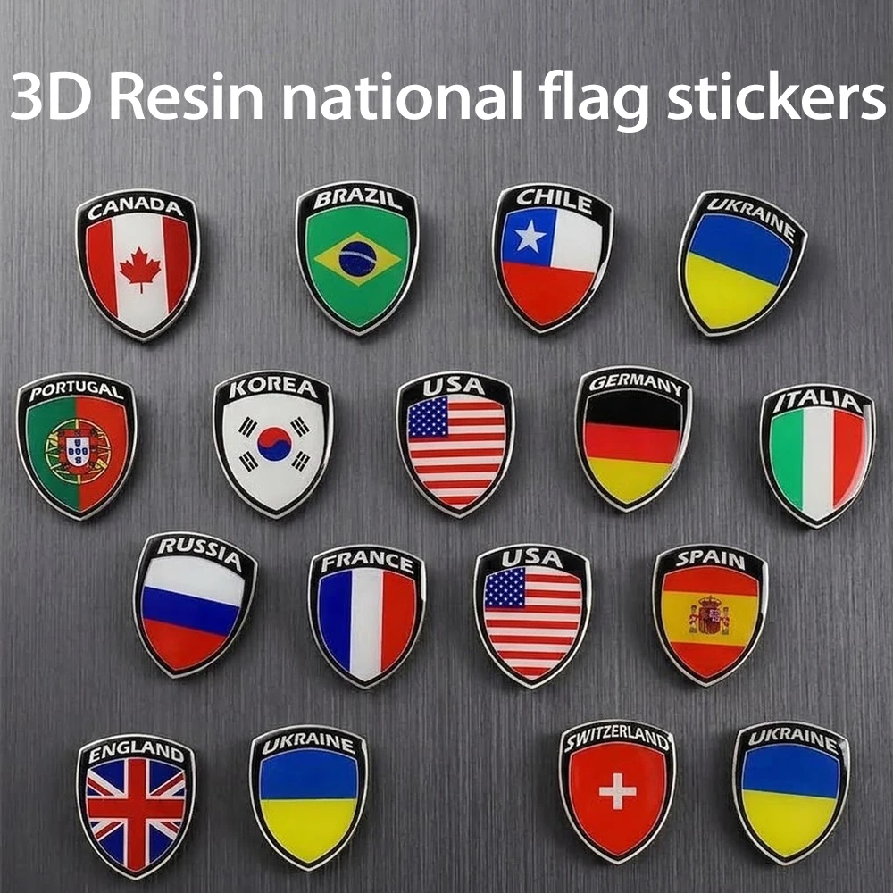 1pcs 3D Resin Motorcycle Stickers 5*4cm National Flag Reflective Shield Emblem Decals Car Scooter Body Interior Trim