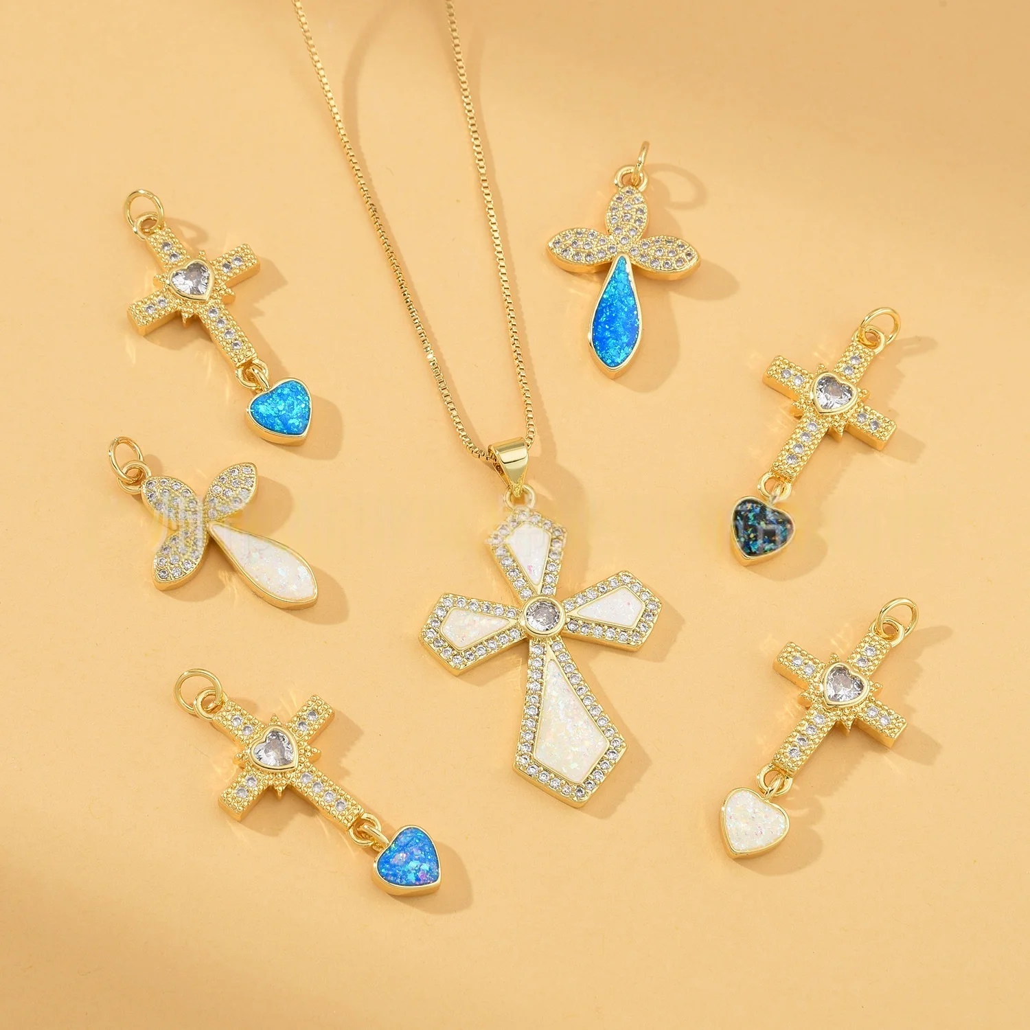 5pcs Europe and United States Hip-hop Australopithecine Cross Necklace Pendant Accessorie DIY Jewelry Making Materials Wholesale